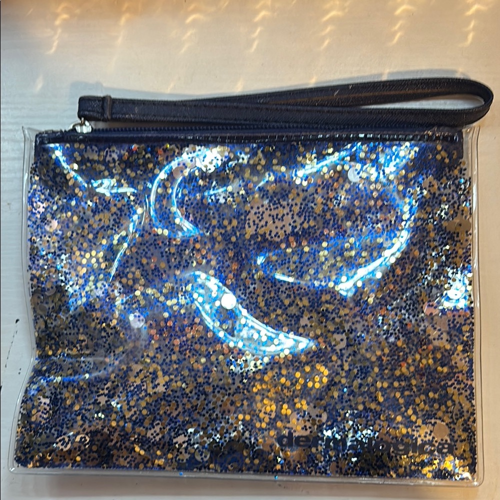 Sephora Blue and Gold Glitter Cosmetic Bag